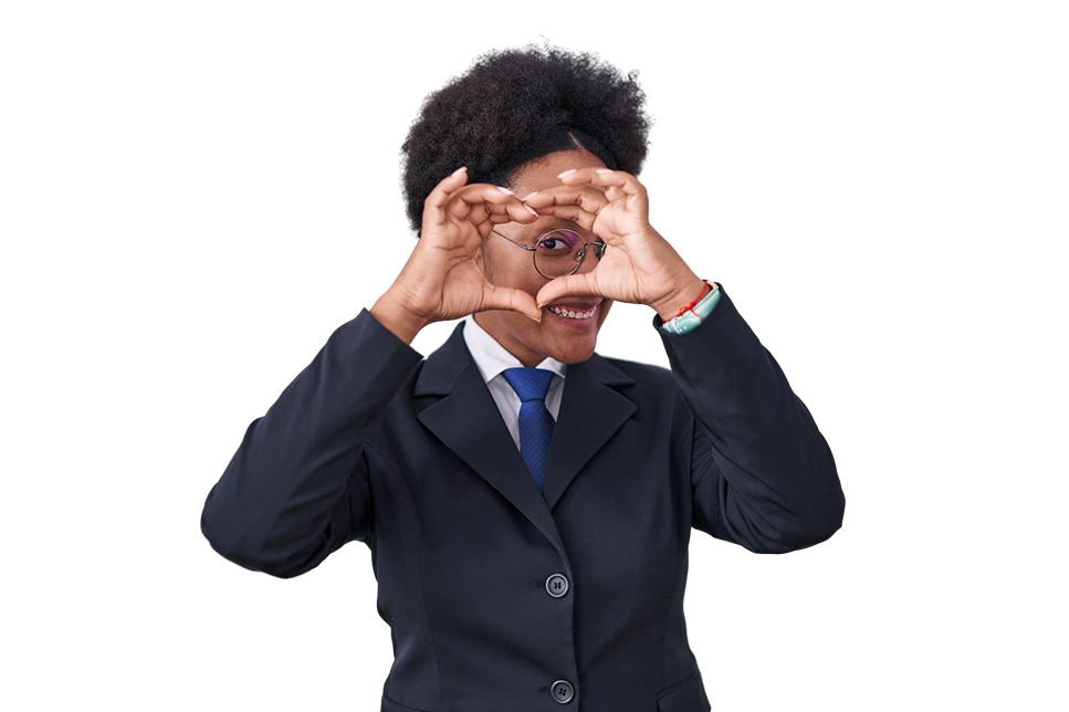 A professional making a heart shape with her hands